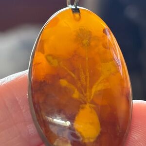 Oval Cognac Amber Pendant Necklace in Sterling Silver